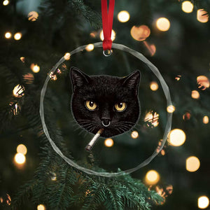 Smoking Cat Y2K Crystal Glass Ornament Vintage Black Cat Edgy Retro 90s Grunge TS10 Print Your Wear