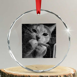 Smoking Cat Y2K Crystal Glass Ornament Vintage Grunge Cat Edgy Retro 90s Streetwear TS10 Transparent Glass 3'' Circle Print Your Wear