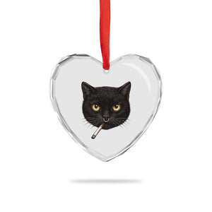 Smoking Cat Y2K Heart Crystal Glass Ornament Vintage Black Cat Edgy Retro 90s Grunge TS10 Print Your Wear