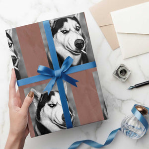 Smoking Siberian Husky Meme Wrapping Paper Roll Funny Dog Face Gift For Dog Lovers TS12 Mocha Print Your Wear