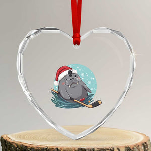 Snowy Seal Ice Hockey Lover Heart Crystal Glass Ornament Funny Christmas Gift TS12 Transparent Glass 3'' Heart Print Your Wear