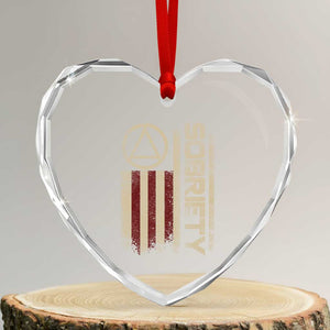 Sober AA NA Sobriety Anniversary Heart Crystal Glass Ornament Alcoholism Addiction Recovery Vintage American Flag TS11 Transparent Glass 3'' Heart Print Your Wear