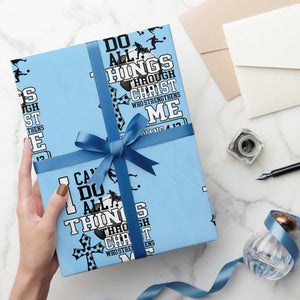 Soccer Christian Gift Wrapping Paper Roll I Can Do All Things Through Christ TS12 Light Blue Print Your Wear
