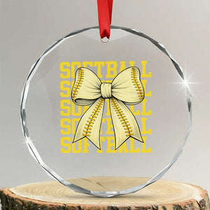 Softball Bow Crystal Glass Ornament Sister Sport Lovers Girls Team TS10 Transparent Glass 3'' Circle Print Your Wear