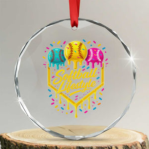 Softball Drip Crystal Glass Ornament Ice Cream Sprinkles Softball Life Style TS10 Transparent Glass 3'' Circle Print Your Wear