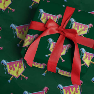Softball Drip Wrapping Paper Roll Ice Cream Drip Youth Girls Softball Sport TS10 Green Print Your Wear
