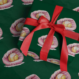 Softball Drip Wrapping Paper Roll Ice Cream Sprinkles Softball Glove Girls Kid TS10 Green Print Your Wear