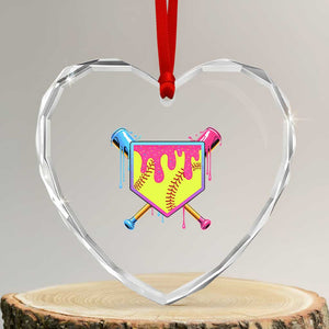 Softball Drip Heart Crystal Glass Ornament Ice Cream Drip Youth Girls Softball Sport TS10 Transparent Glass 3'' Heart Print Your Wear