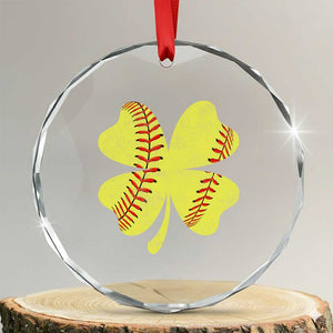 Softball St Patricks Day Irish Clover Sport Crystal Glass Ornament TS11 Transparent Glass 3'' Circle Print Your Wear