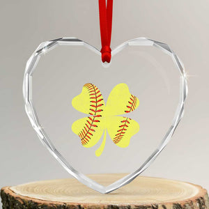 Softball St Patricks Day Irish Clover Sport Heart Crystal Glass Ornament TS11 Transparent Glass 3'' Heart Print Your Wear