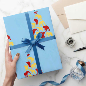 South Africa Elephant Xmas Tree Wrapping Paper Roll Safari Animals TS02 Light Blue Print Your Wear