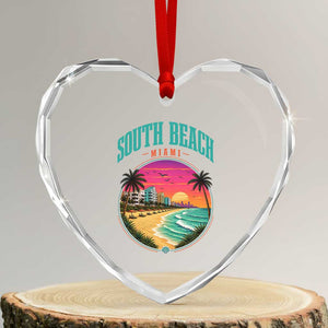 South Beach Miami Heart Crystal Glass Ornament Retro Florida USA Souvenir Gift