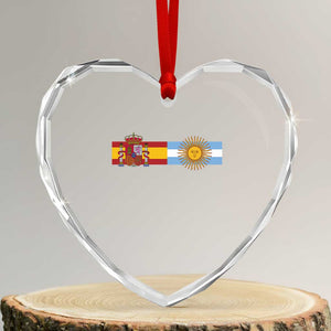 Spain Argentina Dual Flag Graphic Heart Crystal Glass Ornament Mixed Roots Spanish Argentine Heritage Pride Match Day