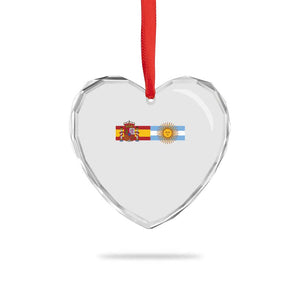 Spain Argentina Dual Flag Graphic Heart Crystal Glass Ornament Mixed Roots Spanish Argentine Heritage Pride Match Day