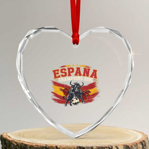 Spain Champions 2026 Heart Crystal Glass Ornament Espana Soccer Fan Spanish Flag Bull