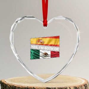 Spain Mexico Heritage Pride Heart Crystal Glass Ornament Yes I'm Both Identity Roots for Hispanics Latinos TS02 Transparent Glass 3'' Heart Print Your Wear