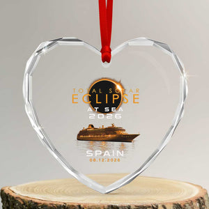 Spain Total Solar Eclipse 2026 At Sea Cruise Heart Crystal Glass Ornament