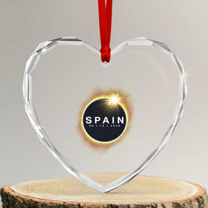 Spain Total Solar Eclipse 2026 Heart Crystal Glass Ornament Path of Totality Astronomy Gift TS02 Transparent Glass 3'' Heart Print Your Wear
