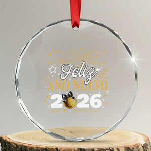 Spanish New Year 2026 Crystal Glass Ornament Feliz Ano Nuevo NYE Party Faux Glitter Effect Printed TS11 Transparent Glass 3'' Circle Print Your Wear