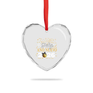 Spanish New Year 2026 Heart Crystal Glass Ornament Feliz Ano Nuevo NYE Party Faux Glitter Effect Printed TS11 Print Your Wear