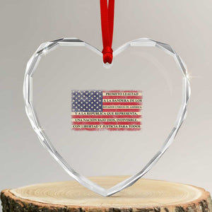 Spanish Pledge of Allegiance USA Flag Vintage Patriotic Graphic Heart Crystal Glass Ornament American Patriot Promesa de Lealtad TS02 Transparent Glass 3'' Heart Print Your Wear