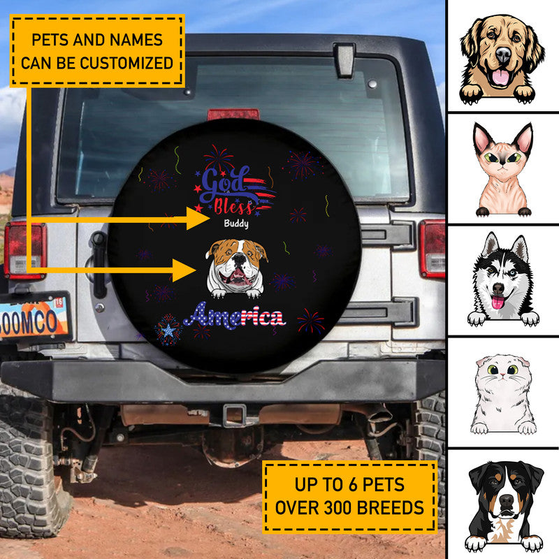 Custom Jeep Tire Cover With Camera Hole for Dog Lovers in US Independence Day Black CTM Custom - Printyourwear