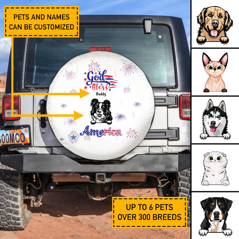 Custom Jeep Tire Cover With Camera Hole for Dog Lovers in US Independence Day Black White CTM Custom - Printyourwear