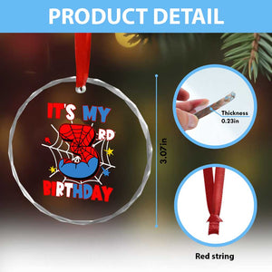 Spider Birthday Crystal Glass Ornament It's My 3rd Bday Party 3 Years Old Boy TS02 Print Your Wear