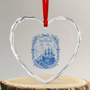 Spilling The Tea Since 1773 Boston Tea Party Heart Crystal Glass Ornament Funny Historical Toile Graphic American History Humor