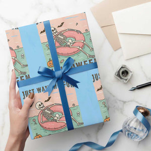 Spooky Summer Skeleton Wrapping Paper Roll Just Waiting For Halloween Summer Pool Party TS02 Light Blue Print Your Wear