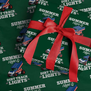 Sprint Car Racing Wrapping Paper Roll Summer Nights And Dirt Track Lights TS14 Green Print Your Wear
