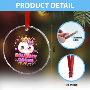 Squishy Queen Kawaii Glitter Dumpling Graphic Crystal Glass Ornament Cute Tiara Crown and Pink Bow