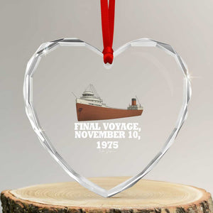 SS Edmund Fitzgerald Final Voyage Tribute Heart Crystal Glass Ornament November 10 1975 Lake Superior Memorial TS02 Transparent Glass 3'' Heart Print Your Wear