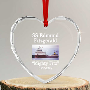 SS Edmund Fitzgerald Mighty Fitz Tribute Heart Crystal Glass Ornament Great Lakes Shipwreck Memorial TS02 Transparent Glass 3'' Heart Print Your Wear