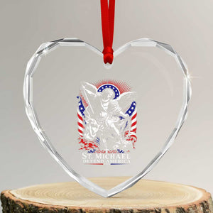 St Michael Defend America Archangel Graphic Heart Crystal Glass Ornament Christian Faith Patriotic