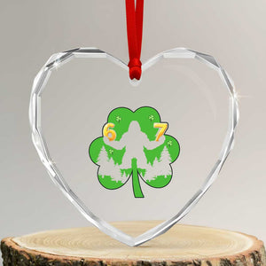 St Patricks Day Bigfoot Shamrock Heart Crystal Glass Ornament Six Seven Meme TS12 Transparent Glass 3'' Heart Print Your Wear