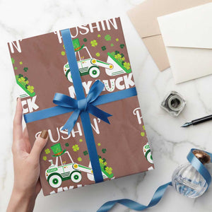 St Patricks Day Boys Truck Wrapping Paper Roll Pushing My Luck Tractor Toy Lover TS02 Mocha Print Your Wear