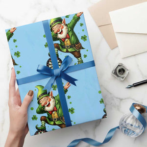 St Patricks Day Cheerful Gnome Dabbing Wrapping Paper Roll Darts Lover Gift TS12 Light Blue Print Your Wear
