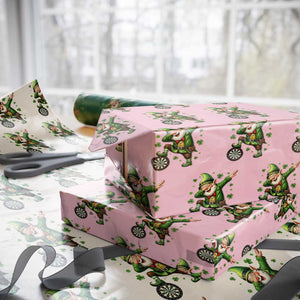 St Patricks Day Cheerful Gnome Dabbing Wrapping Paper Roll Darts Lover Gift TS12 Light Pink Print Your Wear