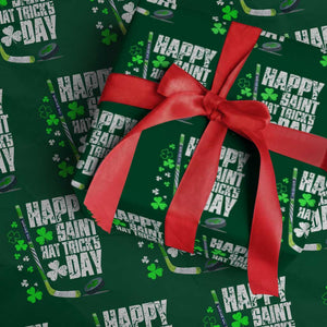 St. Patrick's Day Ice Hockey Wrapping Paper Roll Happy Saint Hat Trick's Lucky Shamrocks TS02 Green Print Your Wear