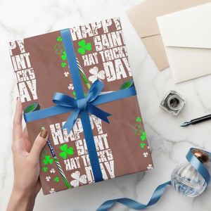 St. Patrick's Day Ice Hockey Wrapping Paper Roll Happy Saint Hat Trick's Lucky Shamrocks TS02 Mocha Print Your Wear
