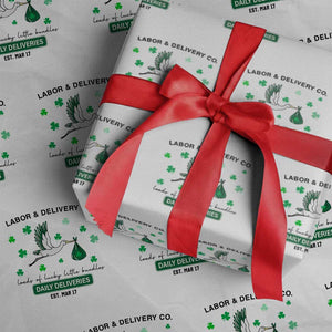 St Patrick's Day Lucky L&D Nurse Wrapping Paper Roll Labor And Delivery Shamrock TS02 White Print Your Wear