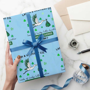 St Patrick's Day Lucky L&D Nurse Wrapping Paper Roll Labor And Delivery Shamrock TS02 Light Blue Print Your Wear