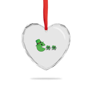 St Patricks Day Retro Gamer Eating Shamrock Lucky Gift Heart Crystal Glass Ornament TS12 Print Your Wear