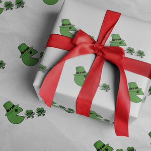 St Patricks Day Retro Gamer Eating Shamrock Lucky Gift Wrapping Paper Roll TS12 White Print Your Wear