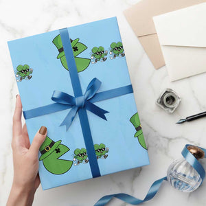 St Patricks Day Retro Gamer Eating Shamrock Lucky Gift Wrapping Paper Roll TS12 Light Blue Print Your Wear