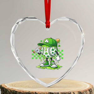 St Patricks Day Shamrock Baseball Player Gift Heart Crystal Glass Ornament TS12 Transparent Glass 3'' Heart Print Your Wear