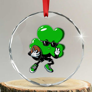 St Patricks Day Shamrock Playing Football Crystal Glass Ornament Cute Gift for Sports Lovers TS02 Transparent Glass 3'' Circle Print Your Wear