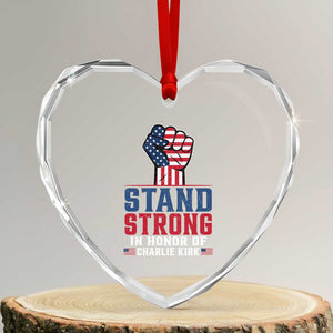 Stand Strong In Honor Of Charlie Kirk Heart Crystal Glass Ornament Handfist American Flag TS11 Transparent Glass 3'' Heart Print Your Wear