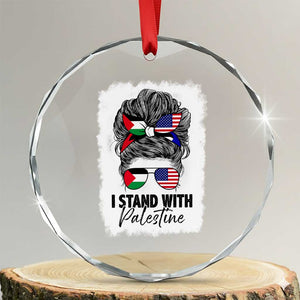 Stand With Palestine Crystal Glass Ornament Messy Bun Gaza Palestinian Flag TS10 Transparent Glass 3'' Circle Print Your Wear